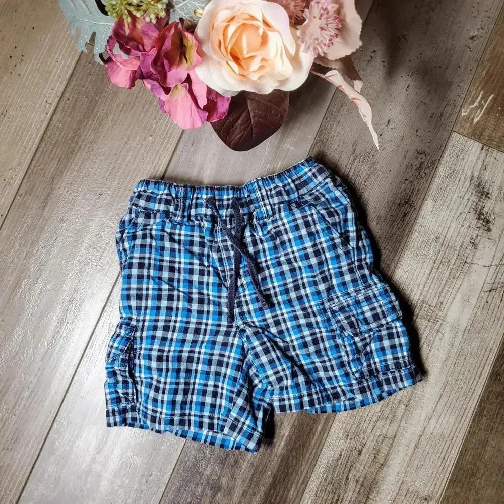 Gymboree Blue Plaid Casual Boy Shorts Size 3-6 Months EUC